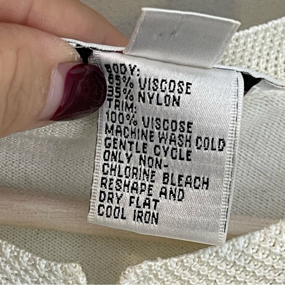 Talbots VTG Long Sleeve Lightweight Cardigan Size L Textured Knit Trim Ivory - Picture 9 of 11